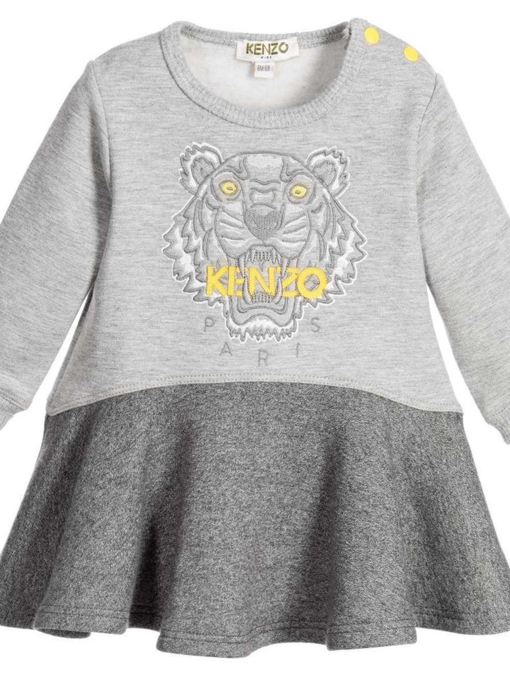 Kenzo Grey Sweatshirt Dress with Yellow Embroidered Tiger